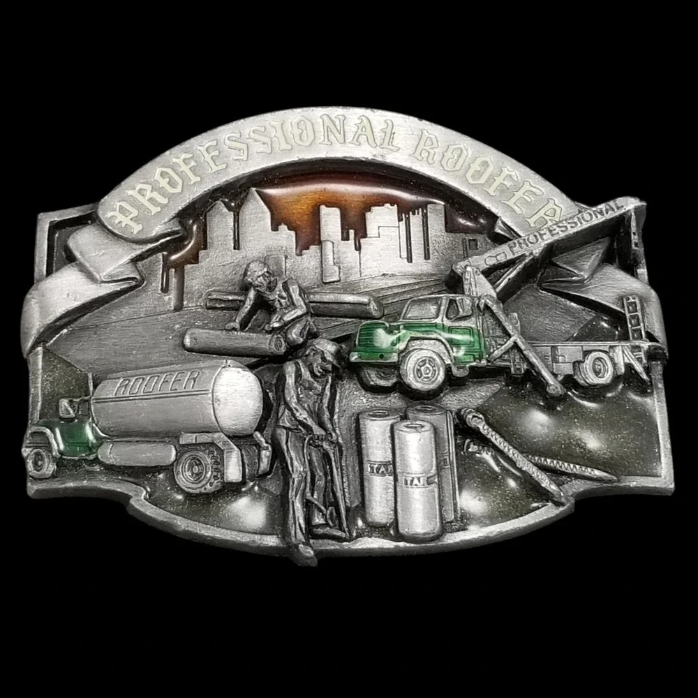 Professional Roofer Belt‎ Buckle Trade Specialties Construction Theme Pewter